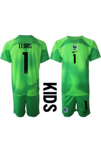 Frankrijk Hugo Lloris #1 Doelman Babytruitje Uit tenue Kind WK 2022 Korte Mouw (+ Korte broeken)